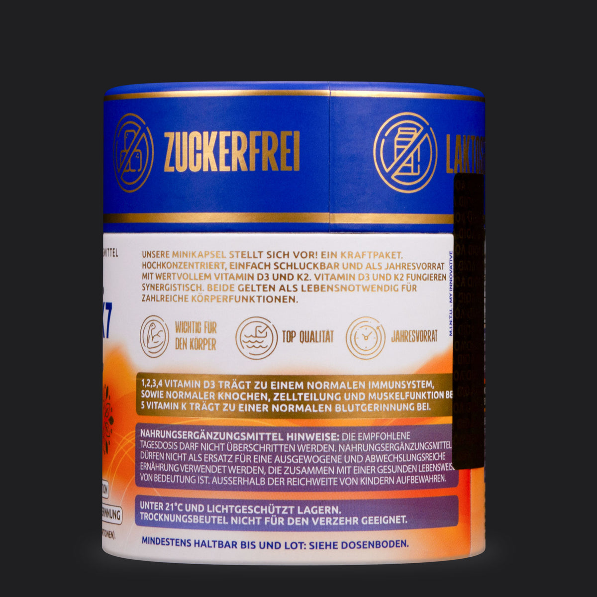 Zutaten und Hinweise für M.I.N.T.U. Vitamin D3 K2 MK7