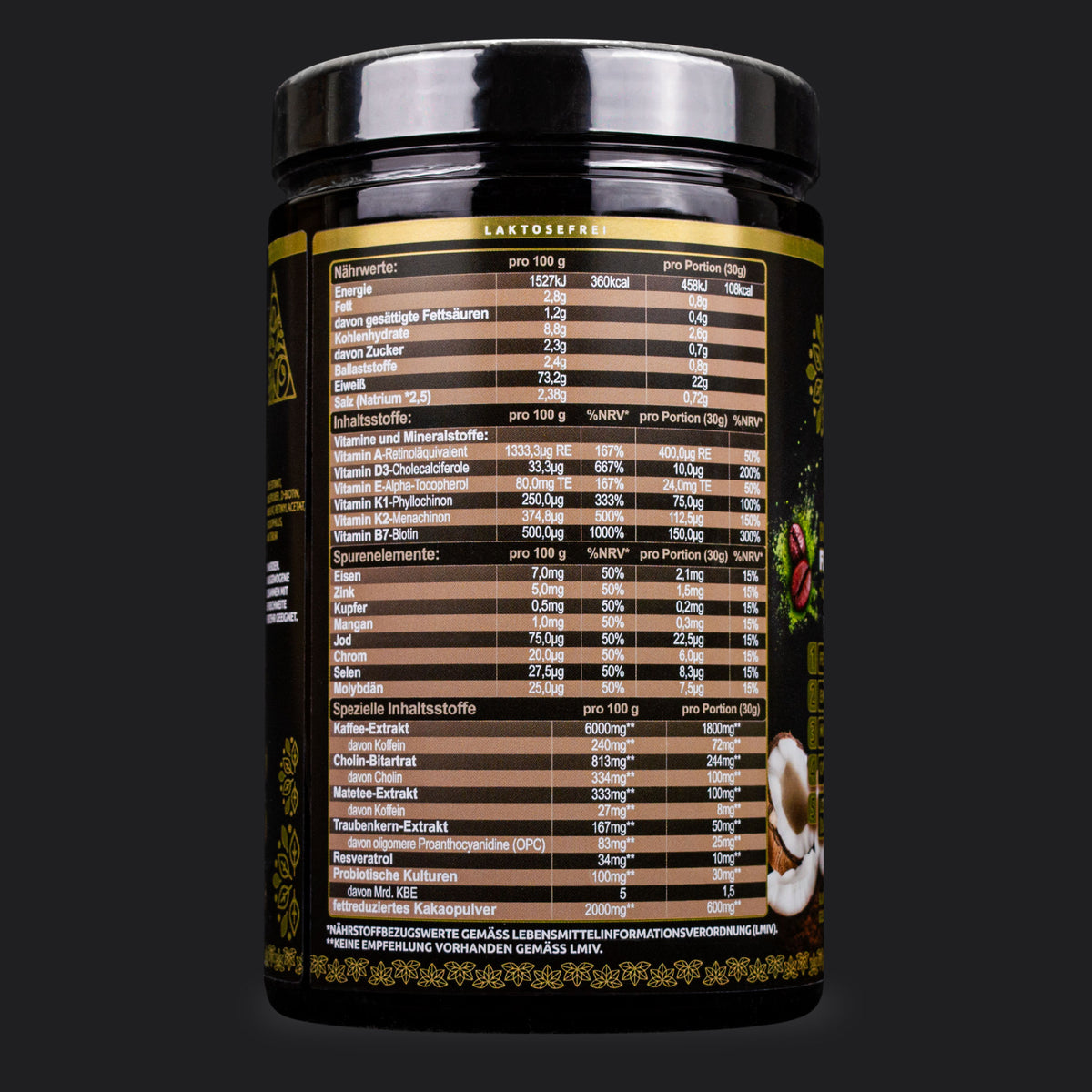 Nährwertangaben von M.I.N.T.U. Keto Protein Coffee