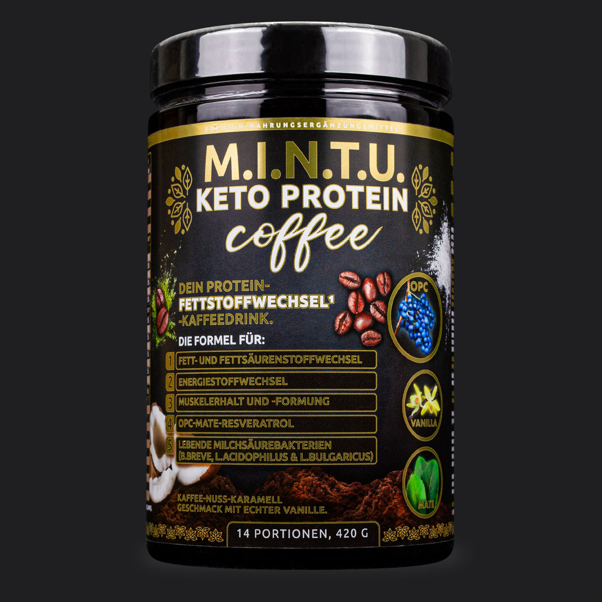 M.I.N.T.U. Keto Protein Coffee mit Protein und Kaffee